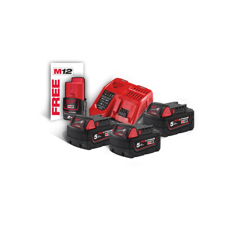 Энергокомплект MILWAUKEE M18 NRG-503 (В5 3шт; З/У M12-18FC) + аккумулятор M12 B2 (4933451423)