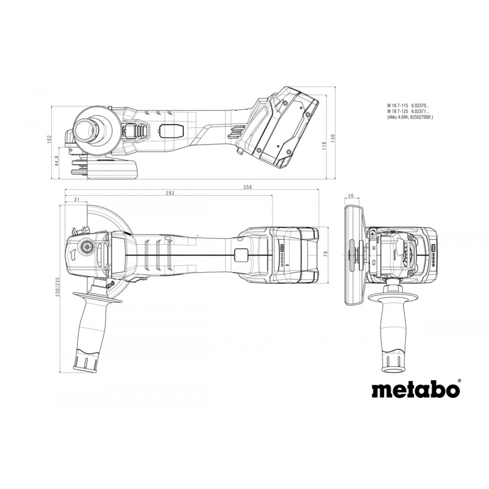 Аккумуляторная угловая шлифмашина Metabo W 18 7-125 (602371840)