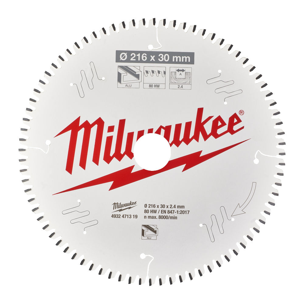 Диск пильный Milwaukee для торцовочной пилы, по алюминию, 216x30x2.4 мм; 80Z (4932471319)