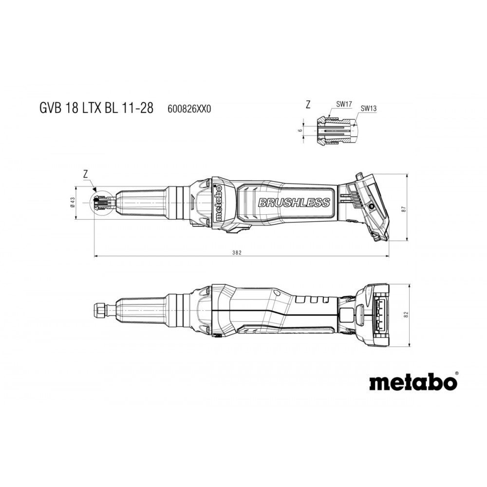 Аккумуляторная прямошлифовальная машина Metabo GVB 18 LTX BL 11-28 (600826850)