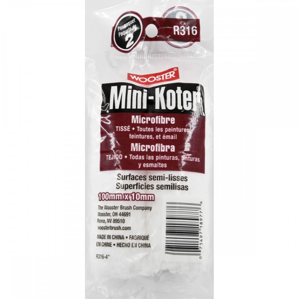 Комплект мини-валиков Wooster Microfiber Mini-Koter (ТКАНЫЕ) 10 см (4”) ворс 13 мм (3,8”) 2 шт (R316