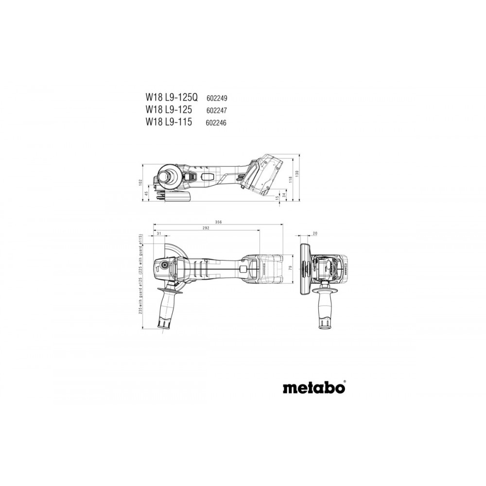 Аккумуляторная угловая шлифмашина Metabo W 18 L 9-115 (602246850)