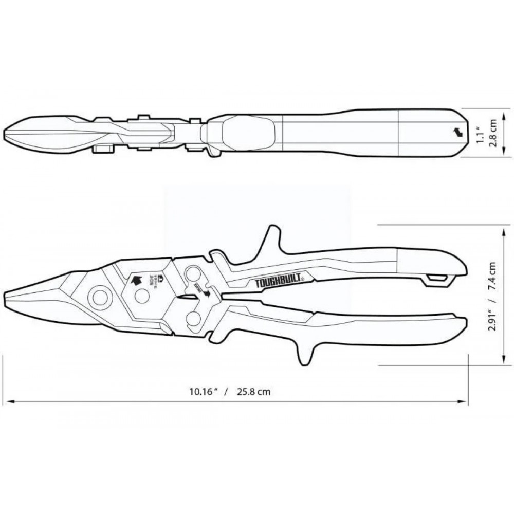 Ножницы по металлу ToughBuilt, 258 мм правые (TB-H4-60-R)