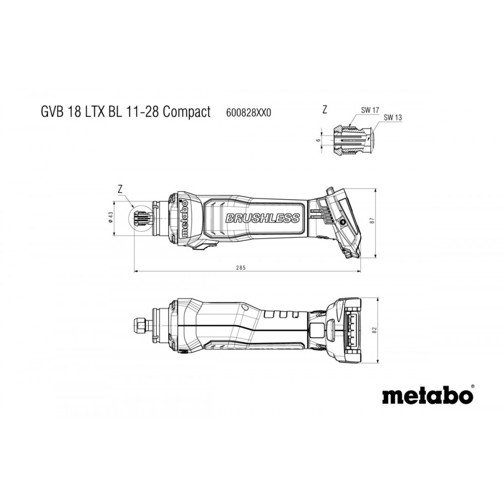 Аккумуляторная прямошлифовальная машина Metabo GVB 18 LTX BL 11-28 Compact (600828850)