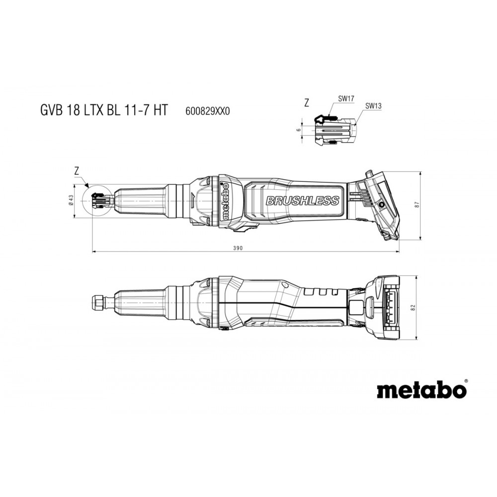 Аккумуляторная прямошлифовальная машина Metabo GVB 18 LTX BL 11-7 HT (600829850)