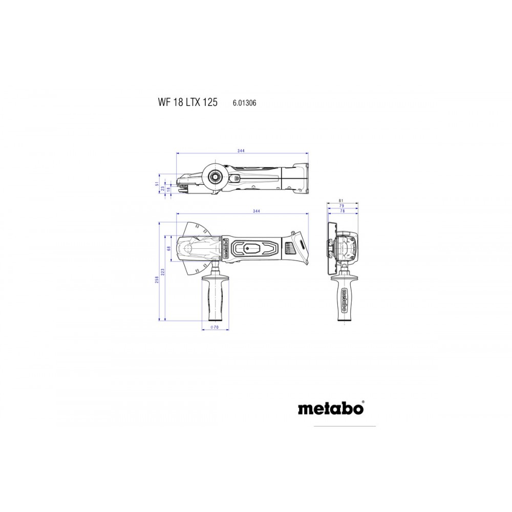 Аккумуляторная угловая шлифмашина с плоским корпусом редуктора Metabo WF 18 LTX 125 Quick (601306840)