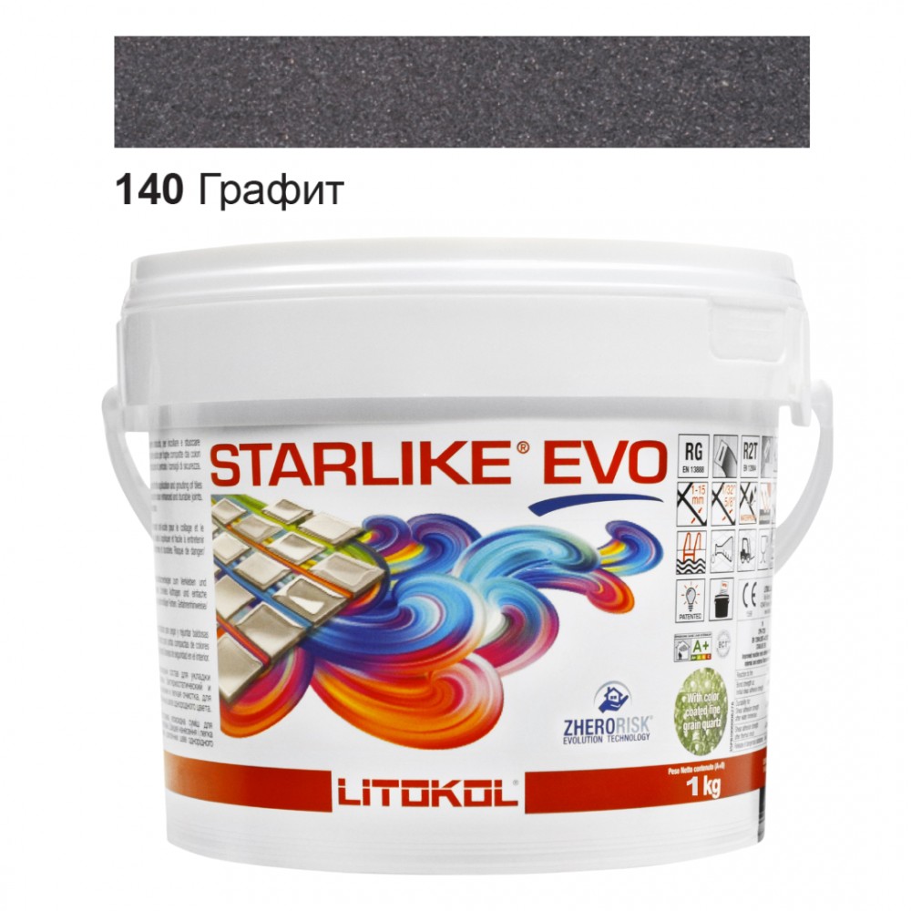 Эпоксидная затирка Litokol Starlike EVO 140 графит 1 кг (STEVONGR0001)