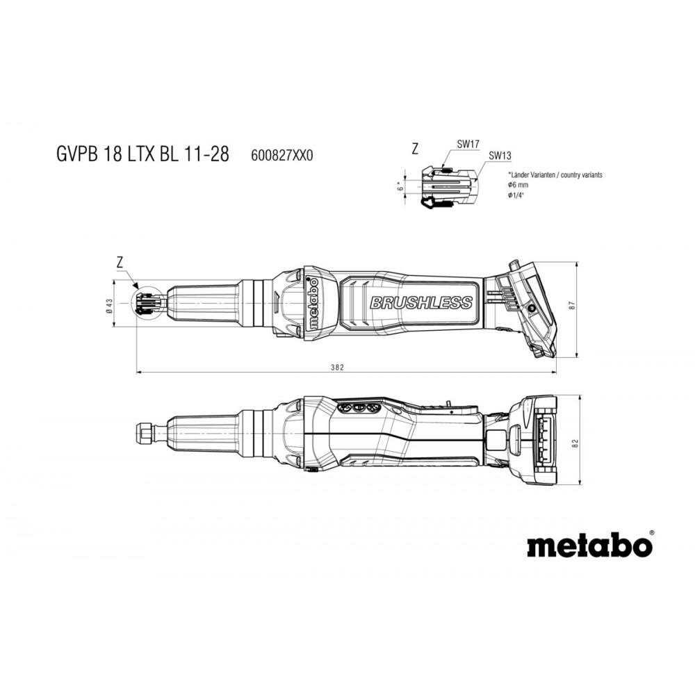 Аккумуляторная прямошлифовальная машина Metabo GVPB 18 LTX BL 11-28 (600827850)