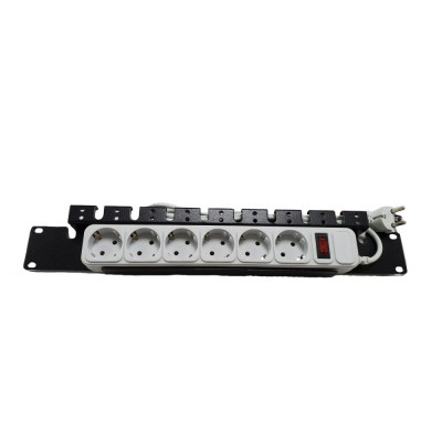 Блок розеток 1,5U 19" CSV на 6 розеток с выкл. PDU 220В, 10А, 3м, Schuko CSV-6-10-3