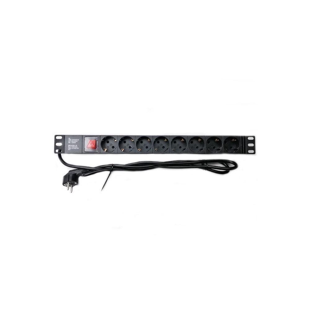 Блок розеток 1U 19" CSV на 8 розеток з викл. ал. корп. PDU 220В, 16А, 1,8м, Schuko WT-2261A-GER-8WAY-1,8