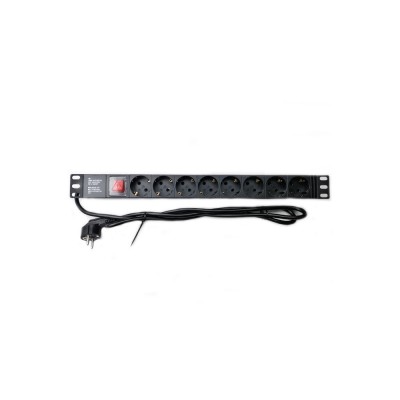 Блок розеток 1U 19" CSV на 8 розеток с выкл. ал. корп. PDU 220В, 16А, 1,8м, Schuko WT-2261A-GER-1,8