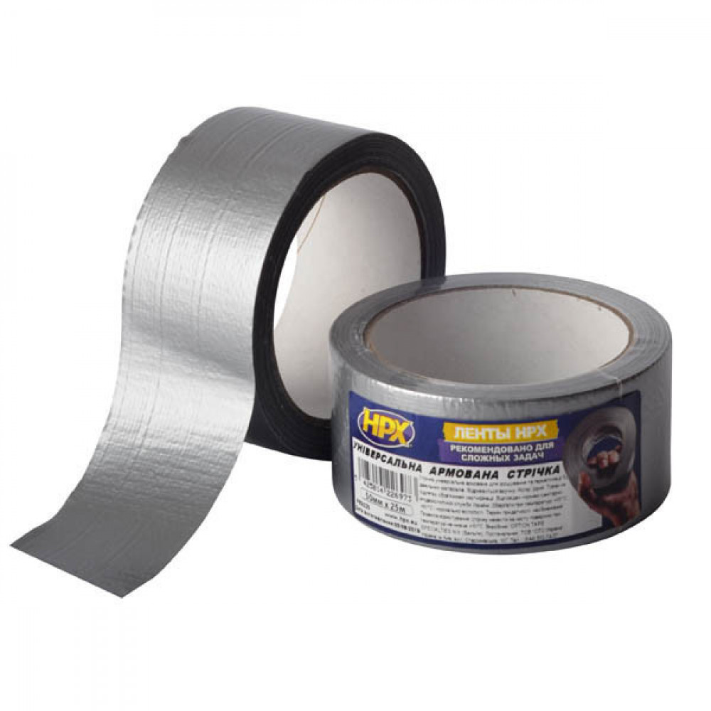 Армированная клейкая лента (сантехнический скотч) HPX Duct Tape Universal 1900 48ммх25м серебристая