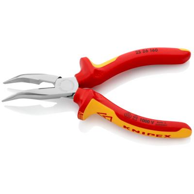 Плоские круглогубцы Knipex VDE с режущими кромками (хромированные), 160 мм (25 26 160)