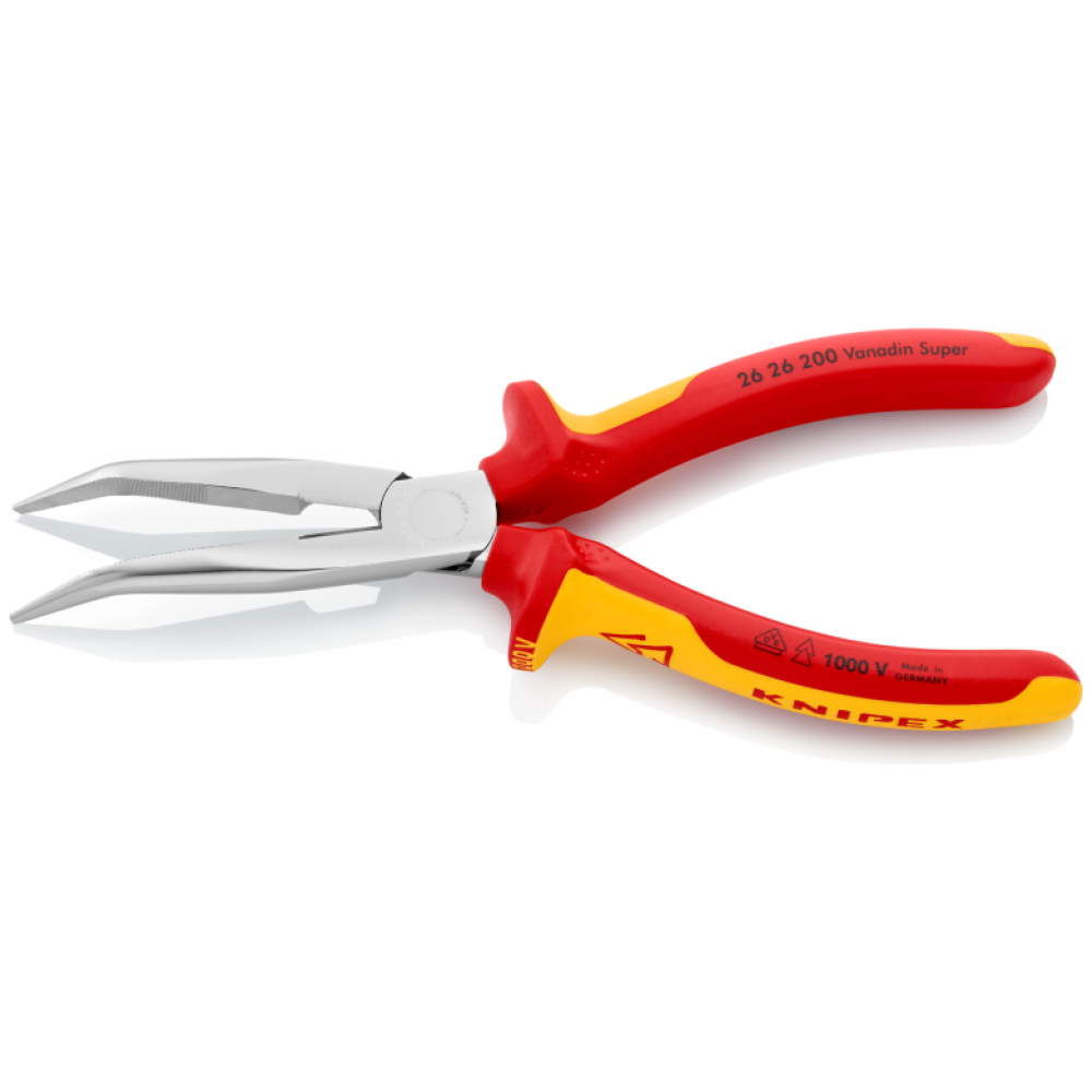 Плоские круглогубцы Knipex VDE с режущими кромками (хромированные), 200 мм (26 26 200)