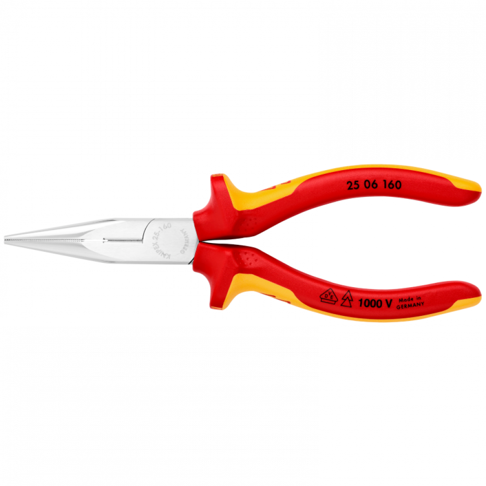 Плоские круглогубцы Knipex VDE с режущими кромками (хромированные), 160 мм (25 06 160)