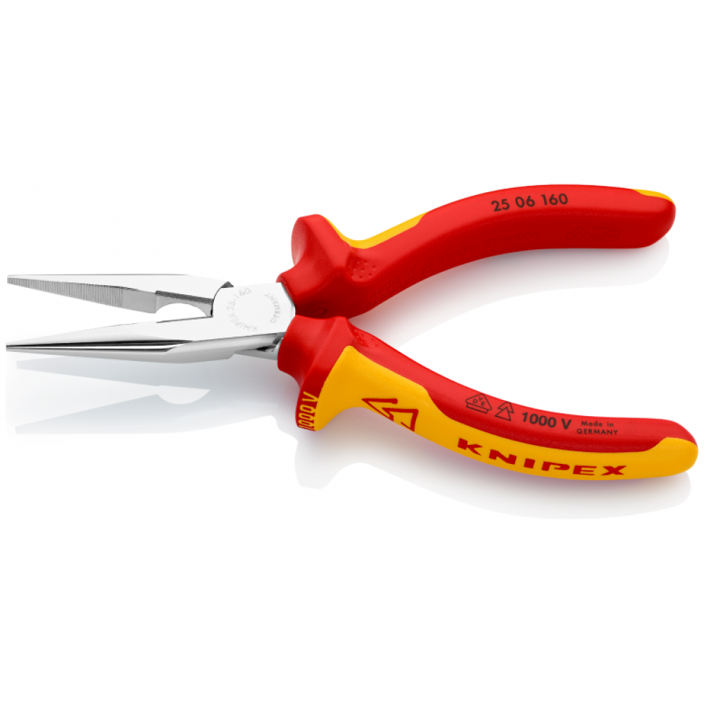 Плоские круглогубцы Knipex VDE с режущими кромками (хромированные), 160 мм (25 06 160)