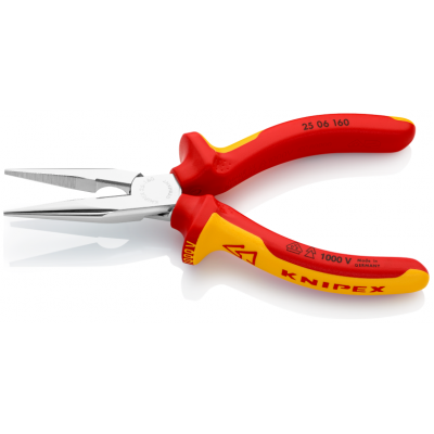 Плоские круглогубцы Knipex VDE с режущими кромками (хромированные), 160 мм (25 06 160)