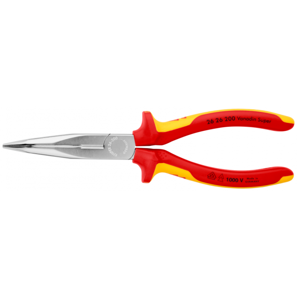 Плоские круглогубцы Knipex VDE с режущими кромками (хромированные), 200 мм (26 26 200)