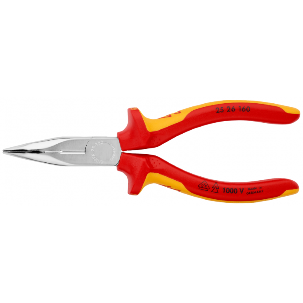 Плоские круглогубцы Knipex VDE с режущими кромками (хромированные), 160 мм (25 26 160)